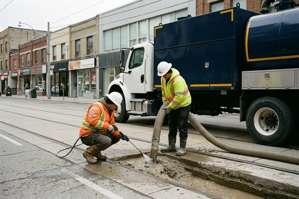Crew exposing the edge of a hydro duct bank downtown