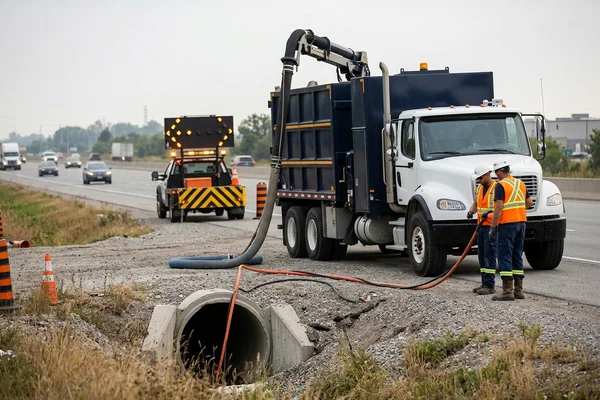 Culvert flushing beside Highway 400 in Vaughan