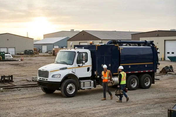 Weekly rental truck at a Concord utility relocation site at morning start