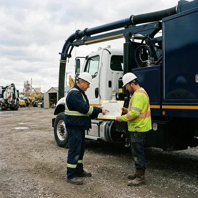 Founder Alex Novak with a crew member reviewing a locate map at the Toronto yard